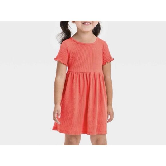 Cat & Jack Other - Cat & Jack Toddler Girls NWT Knit Short Sleeve Dress  Coral Ribbed 2t 2